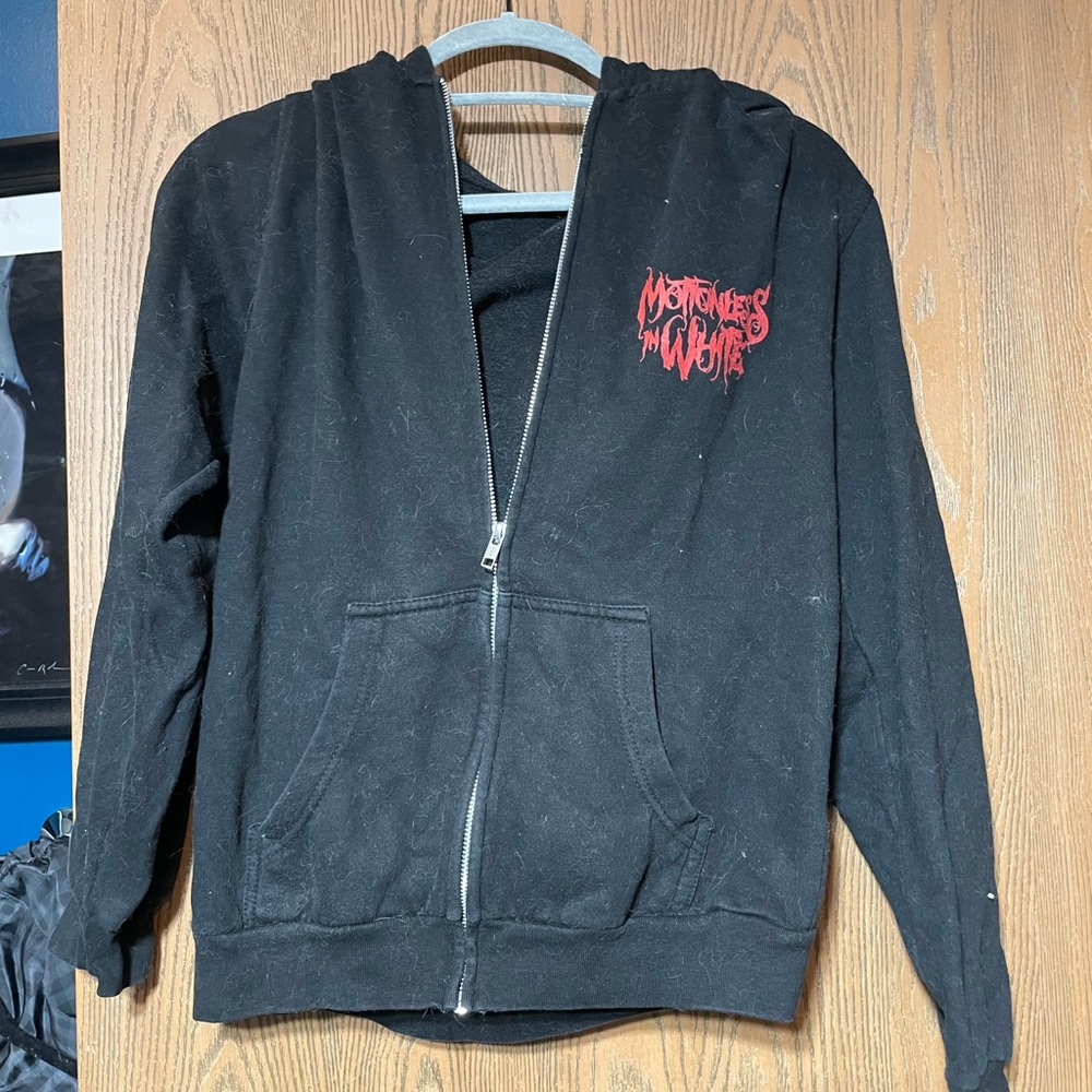 Black Zip-Up Hoodie with Red Graphic